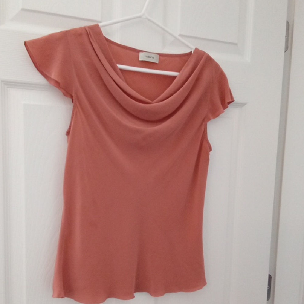 Laura Women's Dark Peach Draped Neck Blouse With Flutter Sleeves Size XS